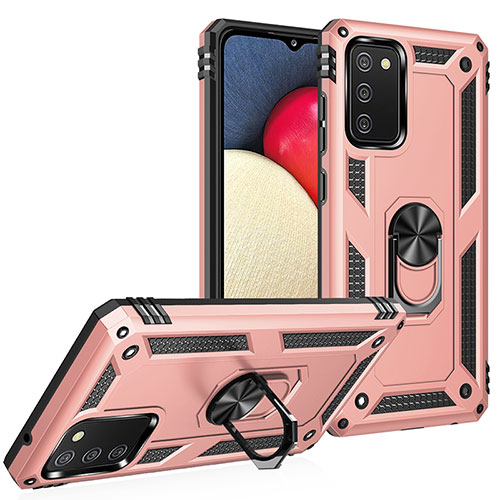 Silicone Matte Finish and Plastic Back Cover Case with Magnetic Finger Ring Stand MQ3 for Samsung Galaxy M02s Rose Gold