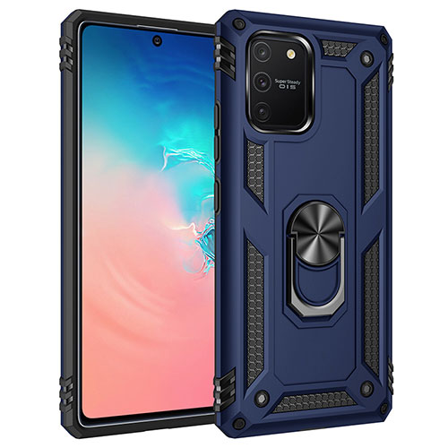 Silicone Matte Finish and Plastic Back Cover Case with Magnetic Finger Ring Stand MQ3 for Samsung Galaxy M80S Blue