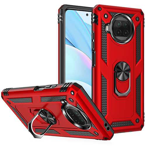 Silicone Matte Finish and Plastic Back Cover Case with Magnetic Finger Ring Stand MQ3 for Xiaomi Mi 10i 5G Red