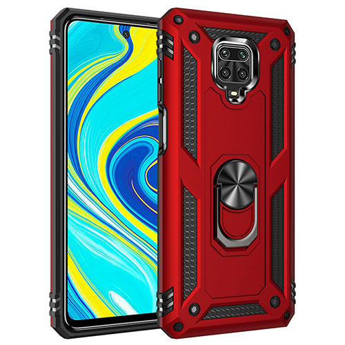 Silicone Matte Finish and Plastic Back Cover Case with Magnetic Finger Ring Stand MQ3 for Xiaomi Poco M2 Pro Red