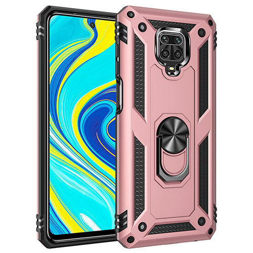 Silicone Matte Finish and Plastic Back Cover Case with Magnetic Finger Ring Stand MQ3 for Xiaomi Poco M2 Pro Rose Gold