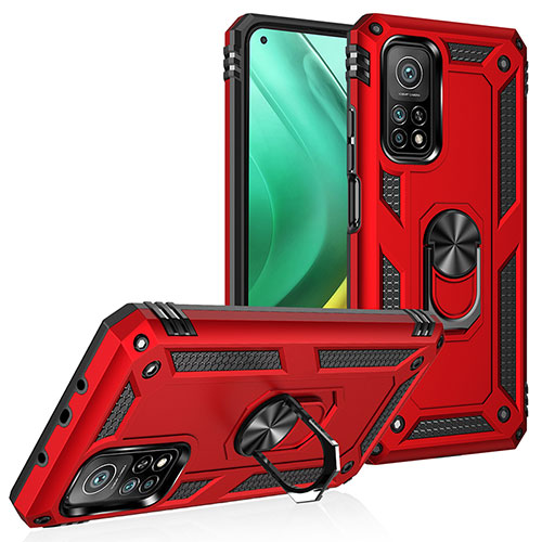 Silicone Matte Finish and Plastic Back Cover Case with Magnetic Finger Ring Stand MQ3 for Xiaomi Redmi K30S 5G Red