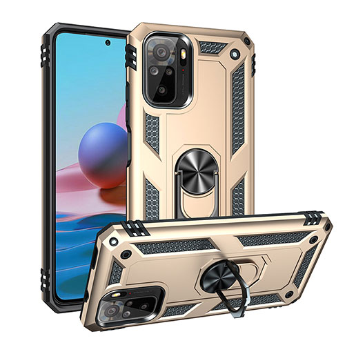 Silicone Matte Finish and Plastic Back Cover Case with Magnetic Finger Ring Stand MQ3 for Xiaomi Redmi Note 10 4G Gold
