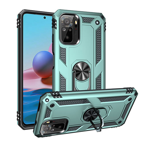 Silicone Matte Finish and Plastic Back Cover Case with Magnetic Finger Ring Stand MQ3 for Xiaomi Redmi Note 10S 4G Green
