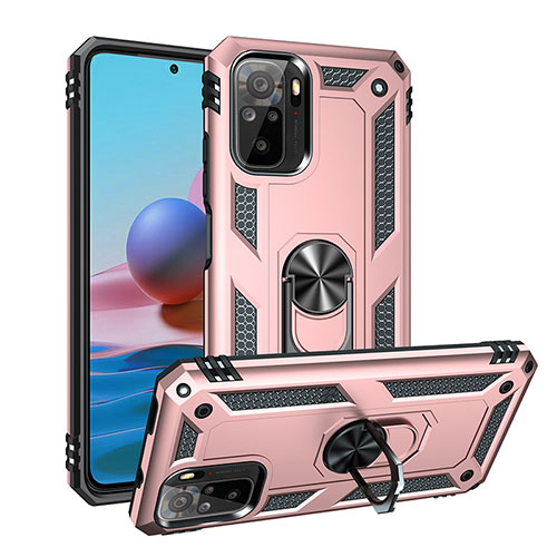 Silicone Matte Finish and Plastic Back Cover Case with Magnetic Finger Ring Stand MQ3 for Xiaomi Redmi Note 11 SE India 4G Rose Gold