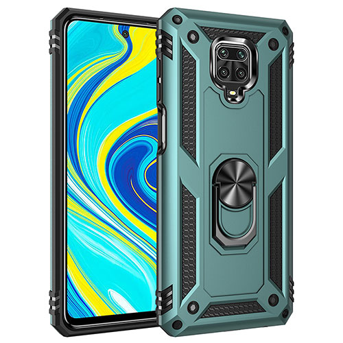 Silicone Matte Finish and Plastic Back Cover Case with Magnetic Finger Ring Stand MQ3 for Xiaomi Redmi Note 9S Green