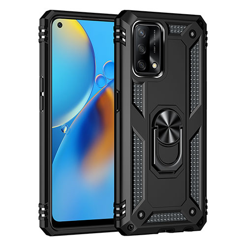 Silicone Matte Finish and Plastic Back Cover Case with Magnetic Finger Ring Stand MQ4 for Oppo Reno6 Lite Black