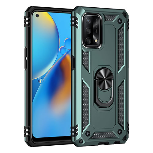 Silicone Matte Finish and Plastic Back Cover Case with Magnetic Finger Ring Stand MQ4 for Oppo Reno6 Lite Green