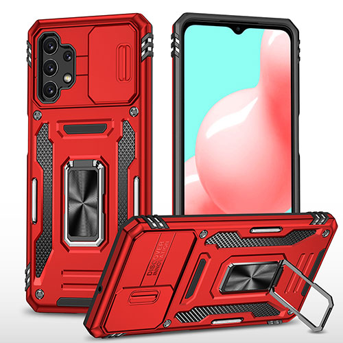 Silicone Matte Finish and Plastic Back Cover Case with Magnetic Finger Ring Stand MQ4 for Samsung Galaxy A32 4G Red