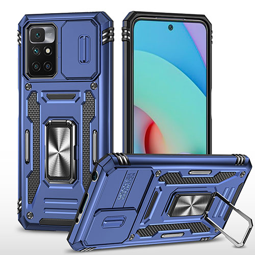 Silicone Matte Finish and Plastic Back Cover Case with Magnetic Finger Ring Stand MQ4 for Xiaomi Redmi Note 11 4G (2021) Blue