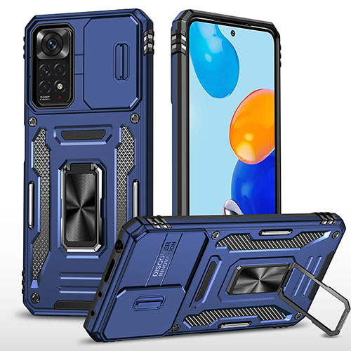 Silicone Matte Finish and Plastic Back Cover Case with Magnetic Finger Ring Stand MQ4 for Xiaomi Redmi Note 12 Pro 4G Blue