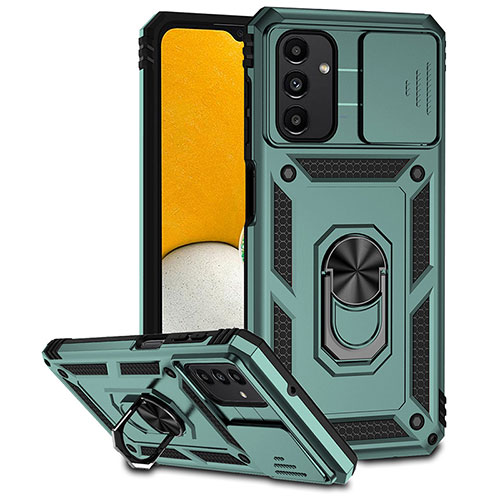 Silicone Matte Finish and Plastic Back Cover Case with Magnetic Finger Ring Stand MQ6 for Samsung Galaxy A13 5G Green