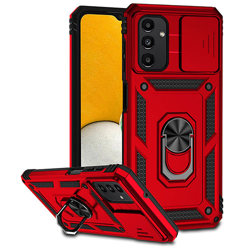 Silicone Matte Finish and Plastic Back Cover Case with Magnetic Finger Ring Stand MQ6 for Samsung Galaxy A13 5G Red