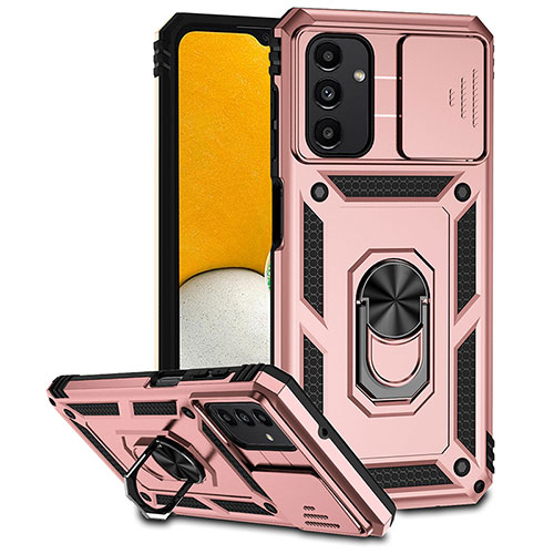 Silicone Matte Finish and Plastic Back Cover Case with Magnetic Finger Ring Stand MQ6 for Samsung Galaxy A13 5G Rose Gold