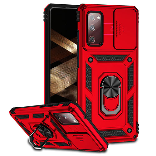 Silicone Matte Finish and Plastic Back Cover Case with Magnetic Finger Ring Stand MQ6 for Samsung Galaxy S20 Lite 5G Red