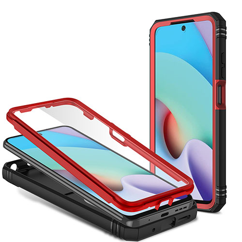 Silicone Matte Finish and Plastic Back Cover Case with Magnetic Finger Ring Stand MQ6 for Xiaomi Redmi 10 (2022) Red