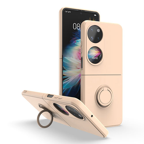 Silicone Matte Finish and Plastic Back Cover Case with Magnetic Finger Ring Stand QW1 for Huawei Pocket S Gold