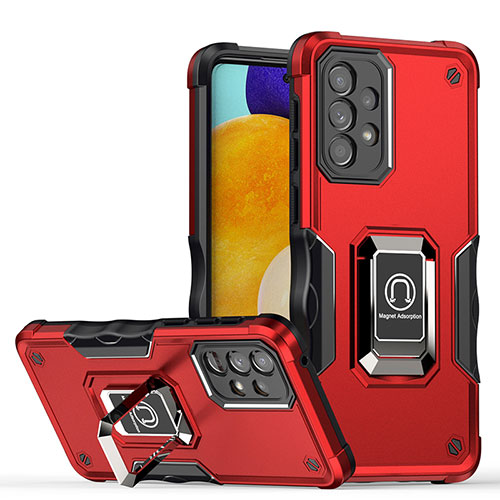 Silicone Matte Finish and Plastic Back Cover Case with Magnetic Finger Ring Stand QW1 for Samsung Galaxy A33 5G Red