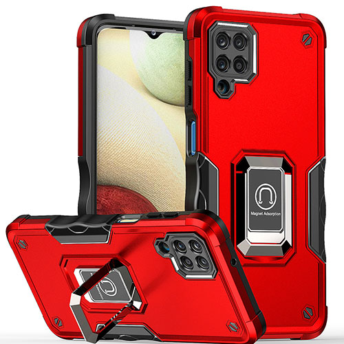 Silicone Matte Finish and Plastic Back Cover Case with Magnetic Finger Ring Stand QW1 for Samsung Galaxy M53 5G Red