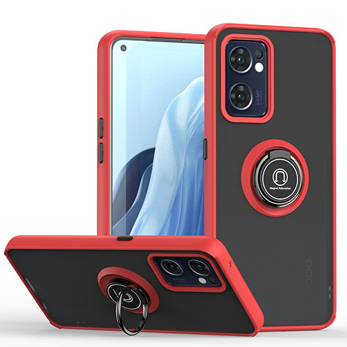 Silicone Matte Finish and Plastic Back Cover Case with Magnetic Finger Ring Stand QW2 for OnePlus Nord CE 2 5G Red