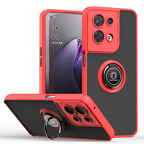 Silicone Matte Finish and Plastic Back Cover Case with Magnetic Finger Ring Stand QW2 for Oppo Reno9 Pro+ Plus 5G Red