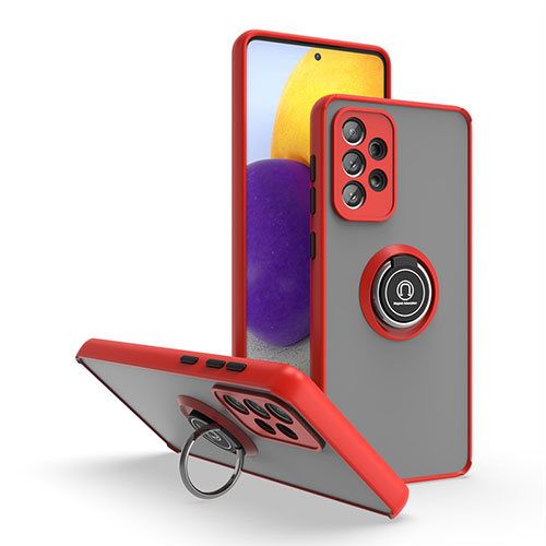 Silicone Matte Finish and Plastic Back Cover Case with Magnetic Finger Ring Stand QW2 for Samsung Galaxy A73 5G Red