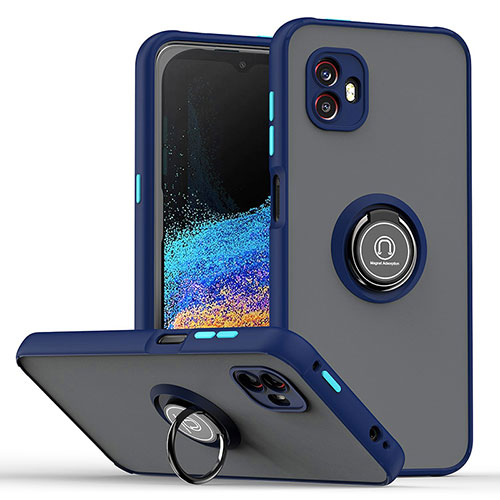 Silicone Matte Finish and Plastic Back Cover Case with Magnetic Finger Ring Stand QW2 for Samsung Galaxy XCover 6 Pro 5G Blue