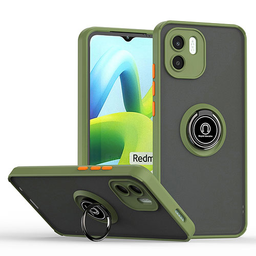 Silicone Matte Finish and Plastic Back Cover Case with Magnetic Finger Ring Stand QW2 for Xiaomi Poco C50 Army green