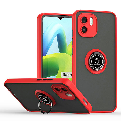 Silicone Matte Finish and Plastic Back Cover Case with Magnetic Finger Ring Stand QW2 for Xiaomi Poco C50 Red