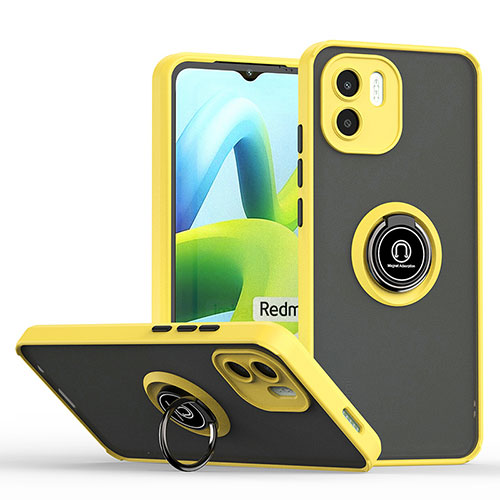 Silicone Matte Finish and Plastic Back Cover Case with Magnetic Finger Ring Stand QW2 for Xiaomi Poco C50 Yellow