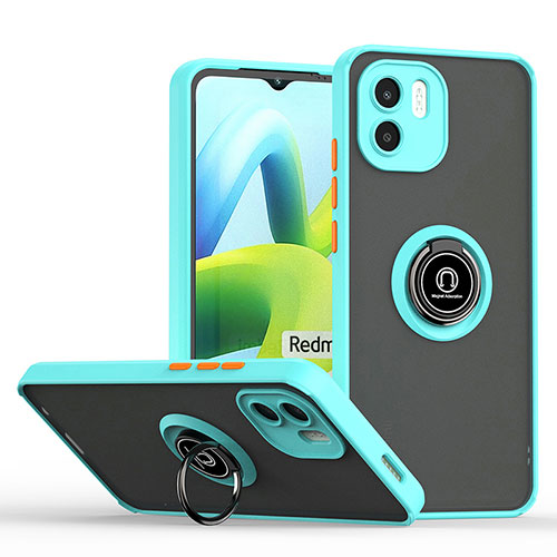 Silicone Matte Finish and Plastic Back Cover Case with Magnetic Finger Ring Stand QW2 for Xiaomi Redmi A1 Cyan