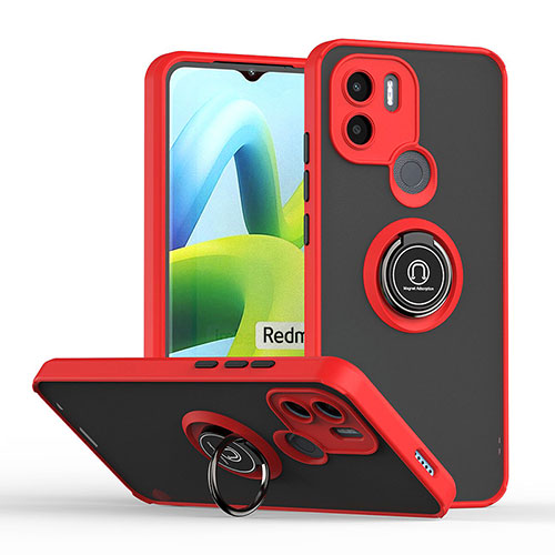 Silicone Matte Finish and Plastic Back Cover Case with Magnetic Finger Ring Stand QW2 for Xiaomi Redmi A1 Plus Red