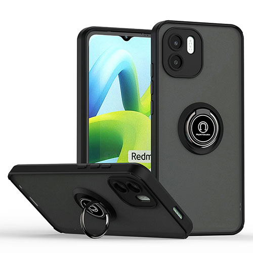 Silicone Matte Finish and Plastic Back Cover Case with Magnetic Finger Ring Stand QW2 for Xiaomi Redmi A2 Plus Black