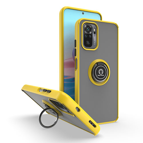 Silicone Matte Finish and Plastic Back Cover Case with Magnetic Finger Ring Stand QW2 for Xiaomi Redmi Note 11 SE India 4G Yellow