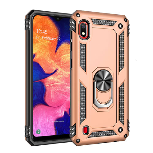 Silicone Matte Finish and Plastic Back Cover Case with Magnetic Finger Ring Stand QW3 for Samsung Galaxy A10 Gold