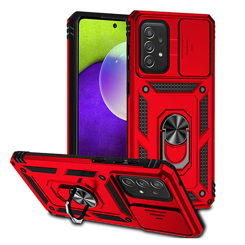 Silicone Matte Finish and Plastic Back Cover Case with Magnetic Finger Ring Stand QW3 for Samsung Galaxy A73 5G Red