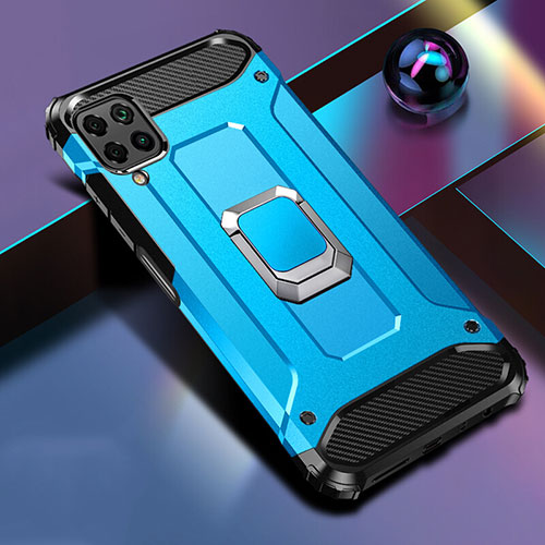 Silicone Matte Finish and Plastic Back Cover Case with Magnetic Finger Ring Stand R02 for Huawei Nova 7i Sky Blue