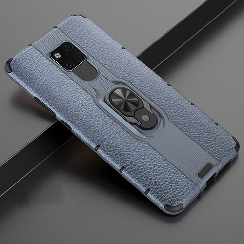 Silicone Matte Finish and Plastic Back Cover Case with Magnetic Finger Ring Stand R03 for Huawei Mate 20 X 5G Blue