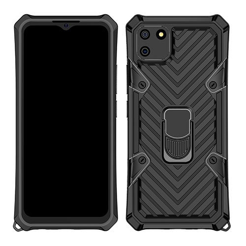 Silicone Matte Finish and Plastic Back Cover Case with Magnetic Finger Ring Stand S01 for Realme C11 Black