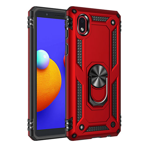 Silicone Matte Finish and Plastic Back Cover Case with Magnetic Finger Ring Stand S01 for Samsung Galaxy M01 Core Red