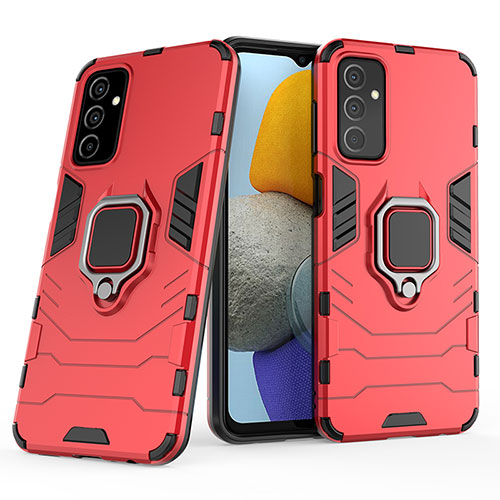 Silicone Matte Finish and Plastic Back Cover Case with Magnetic Finger Ring Stand S01 for Samsung Galaxy M23 5G Red