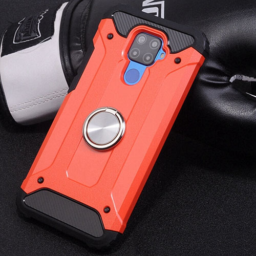 Silicone Matte Finish and Plastic Back Cover Case with Magnetic Finger Ring Stand S02 for Huawei Nova 5z Red