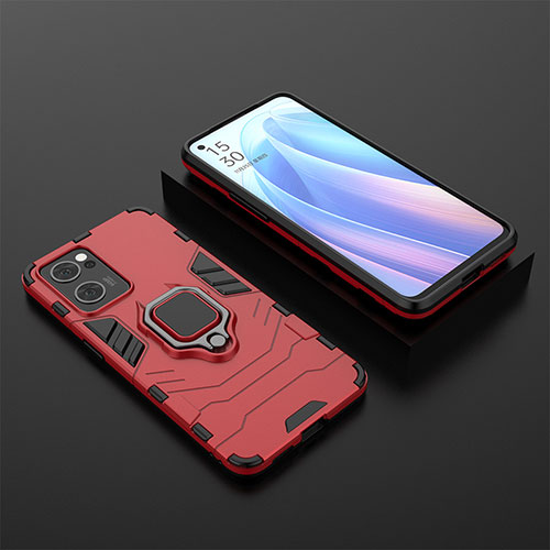 Silicone Matte Finish and Plastic Back Cover Case with Magnetic Finger Ring Stand S02 for OnePlus Nord CE 2 5G Red