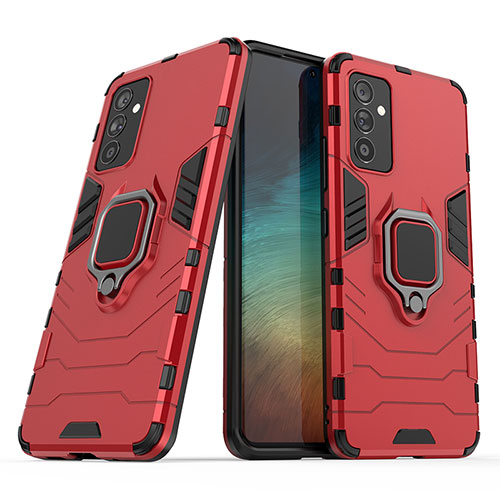 Silicone Matte Finish and Plastic Back Cover Case with Magnetic Finger Ring Stand S02 for Samsung Galaxy A05s Red