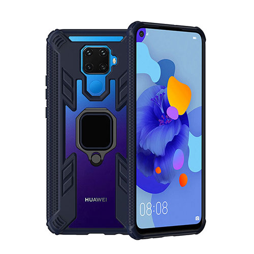 Silicone Matte Finish and Plastic Back Cover Case with Magnetic Finger Ring Stand S03 for Huawei Nova 5i Pro Blue