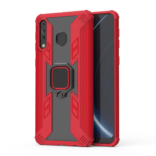 Silicone Matte Finish and Plastic Back Cover Case with Magnetic Finger Ring Stand S04 for Samsung Galaxy A40s Red