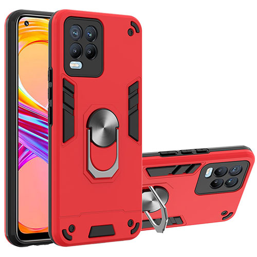 Silicone Matte Finish and Plastic Back Cover Case with Magnetic Finger Ring Stand Y01B for Realme 8 4G Red