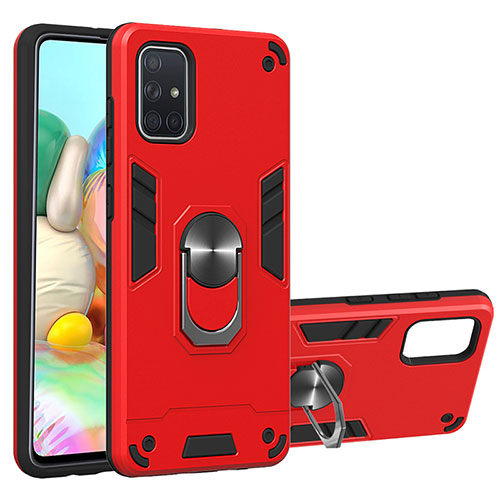 Silicone Matte Finish and Plastic Back Cover Case with Magnetic Finger Ring Stand Y01B for Samsung Galaxy A71 5G Red