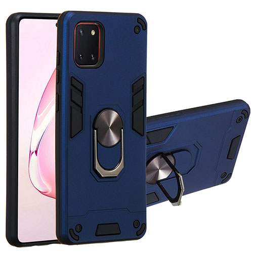 Silicone Matte Finish and Plastic Back Cover Case with Magnetic Finger Ring Stand Y01B for Samsung Galaxy A81 Blue