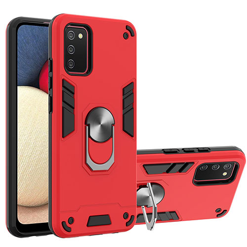 Silicone Matte Finish and Plastic Back Cover Case with Magnetic Finger Ring Stand Y01B for Samsung Galaxy M02s Red